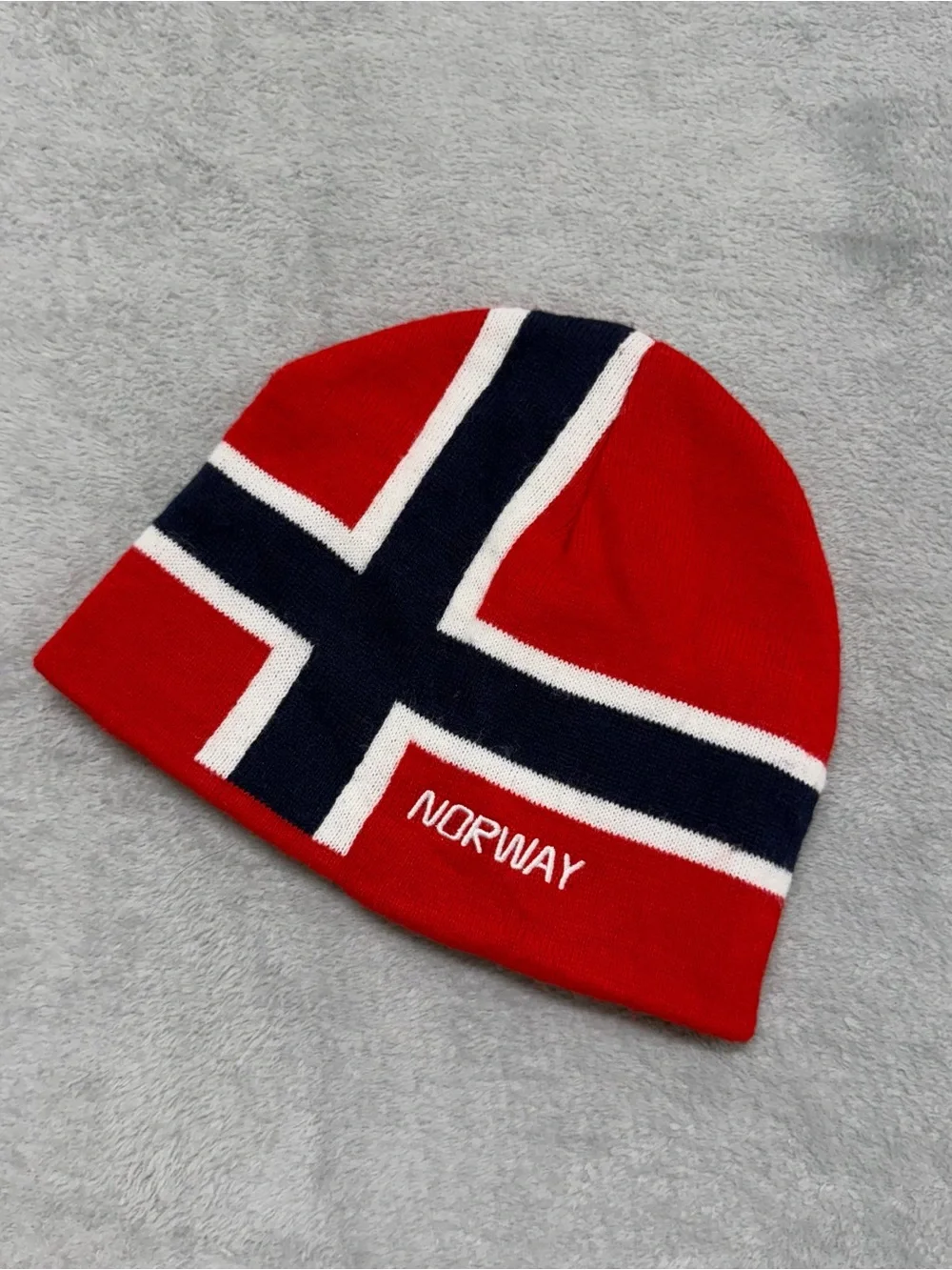 Vintage Norway Flag Big Print Acrylic Beanie Cap Adult OSFM 58cm Soccer Haaland